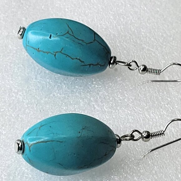 Turquoise Oval Faceted Drop Earrings - Picture 6 of 13